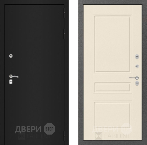 Входная металлическая Дверь Лабиринт (LABIRINT) Classic шагрень черная 03 Крем софт в Жуковский