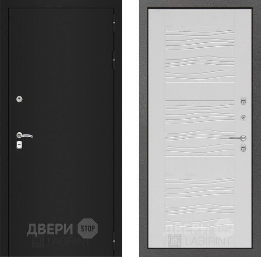 Входная металлическая Дверь Лабиринт (LABIRINT) Classic шагрень черная 06 Белое дерево в Жуковский
