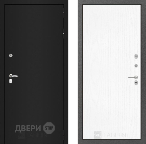 Входная металлическая Дверь Лабиринт (LABIRINT) Classic шагрень черная 07 Белое дерево в Жуковский