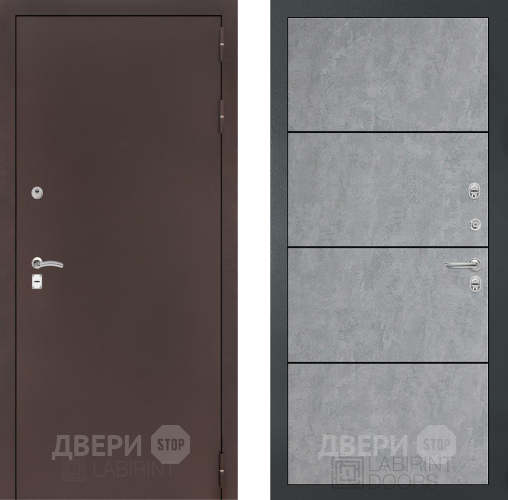 Входная металлическая Дверь Лабиринт (LABIRINT) Classic антик медь 25 Бетон светлый в Жуковский
