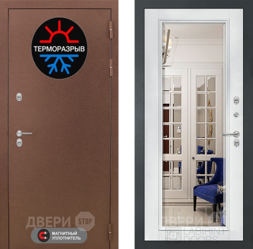 Дверь Лабиринт (LABIRINT) Термо Магнит Зеркало Фацет с багетом Белый софт в Жуковский