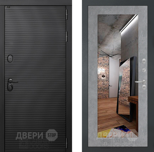 Входная металлическая Дверь Лабиринт (LABIRINT) Вулкано Зеркало 18 Бетон светлый в Жуковский