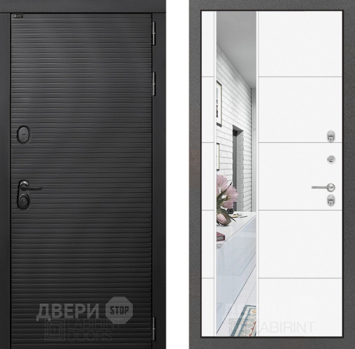 Входная металлическая Дверь Лабиринт (LABIRINT) Вулкано Зеркало 19 Белый софт в Жуковский