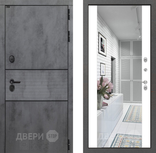 Входная металлическая Дверь Лабиринт (LABIRINT) Инфинити Зеркало Максимум Белый софт в Жуковский