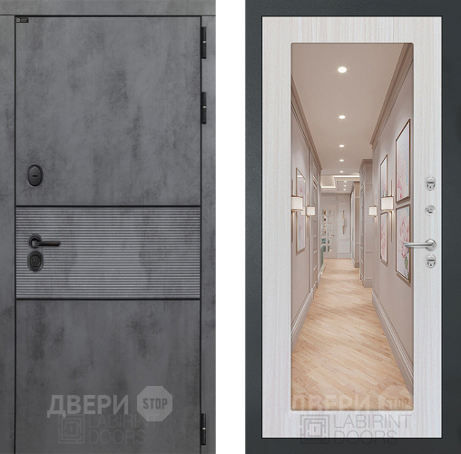 Входная металлическая Дверь Лабиринт (LABIRINT) Инфинити Зеркало 18 Сандал белый в Жуковский