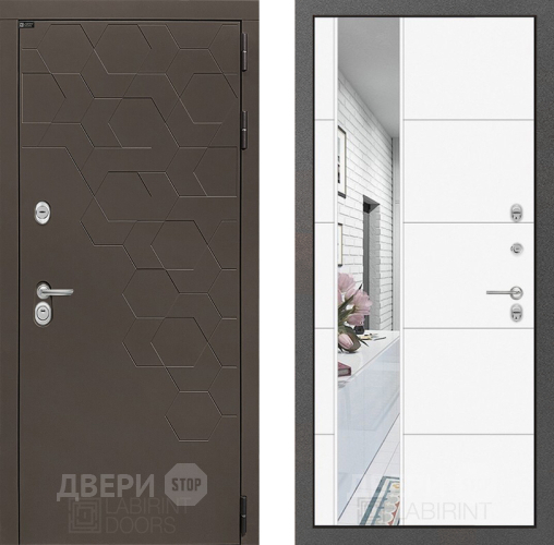 Входная металлическая Дверь Лабиринт (LABIRINT) Смоки Зеркало 19 Белый софт в Жуковский