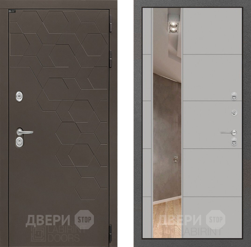 Входная металлическая Дверь Лабиринт (LABIRINT) Смоки Зеркало 19 Грей софт в Жуковский