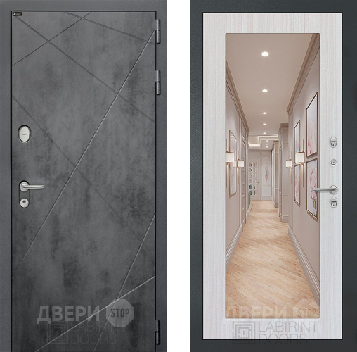 Входная металлическая Дверь Лабиринт (LABIRINT) Лофт Зеркало 18 Сандал белый в Жуковский