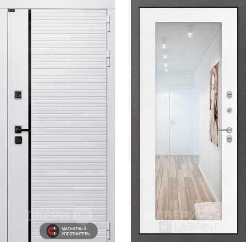 Входная металлическая Дверь Лабиринт (LABIRINT) Royal Зеркало 18 Белое дерево в Жуковский