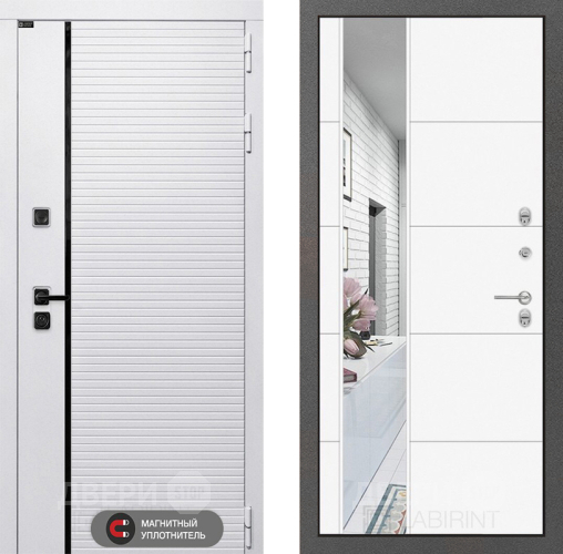 Входная металлическая Дверь Лабиринт (LABIRINT) Royal Зеркало 19 Белый софт в Жуковский