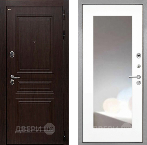 Входная металлическая Дверь Интекрон (INTECRON) Брайтон Тиковое Дерево ФЛЗ-120-М Зеркало Белый матовый в Жуковский
