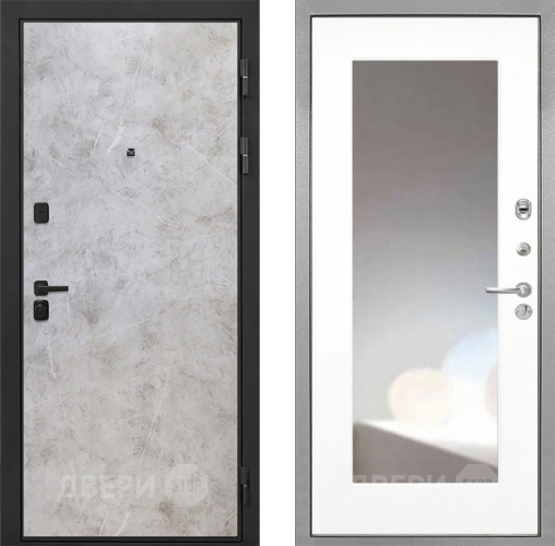 Входная металлическая Дверь Интекрон (INTECRON) Профит Black Мрамор Светлый ФЛЗ-120-М Зеркало Белый матовый в Жуковский