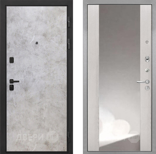 Входная металлическая Дверь Интекрон (INTECRON) Профит Black Мрамор Светлый ФЛЗ-516 Зеркало Сосна белая в Жуковский