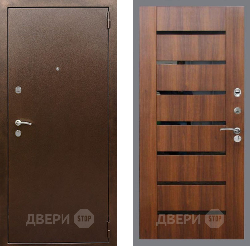 Входная металлическая Дверь Рекс (REX) 1А Медный Антик СБ-14 стекло черное Орех бренди в Жуковский