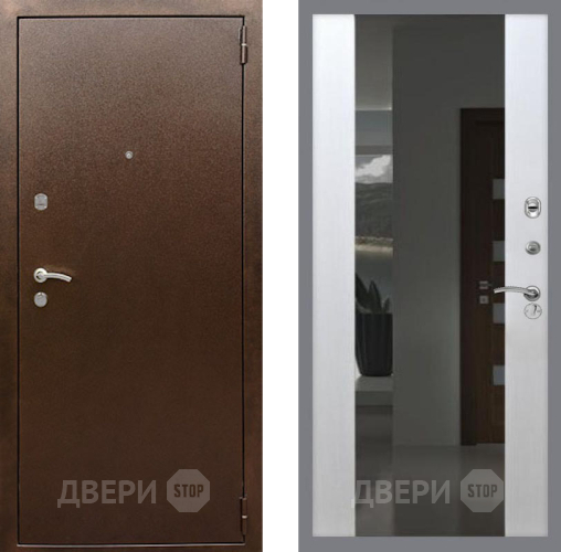 Входная металлическая Дверь Рекс (REX) 1А Медный Антик СБ-16 Зеркало Белый ясень в Жуковский