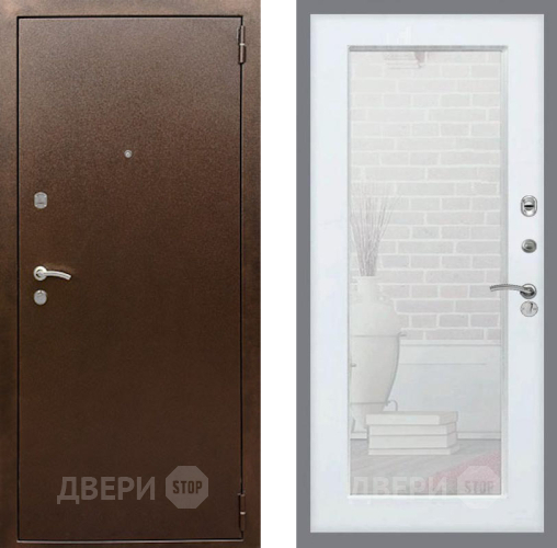 Входная металлическая Дверь Рекс (REX) 1А Медный Антик Зеркало Пастораль Белый ясень в Жуковский