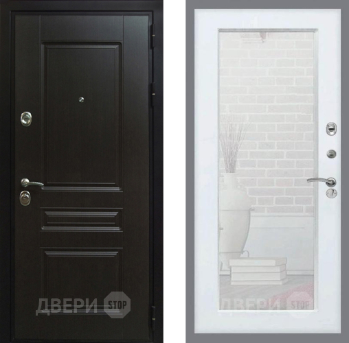 Входная металлическая Дверь Рекс (REX) Премиум-Н Зеркало Пастораль Силк Сноу в Жуковский