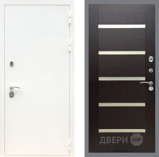 Входная металлическая Дверь Рекс (REX) 5 Белая Шагрень СБ-14 стекло белое венге поперечный в Жуковский