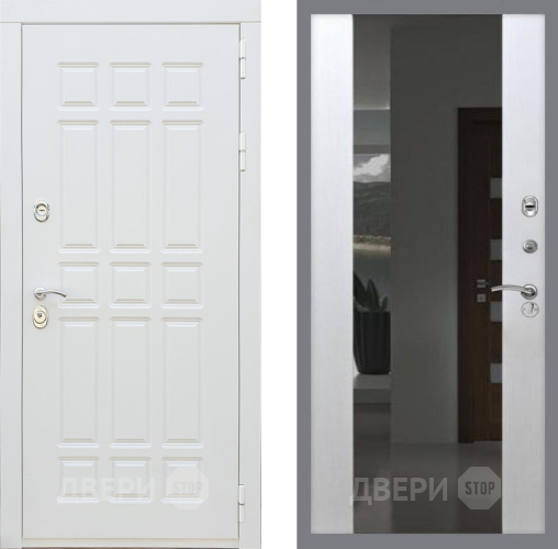 Входная металлическая Дверь Рекс (REX) 8 Силк Сноу СБ-16 Зеркало Белый ясень в Жуковский