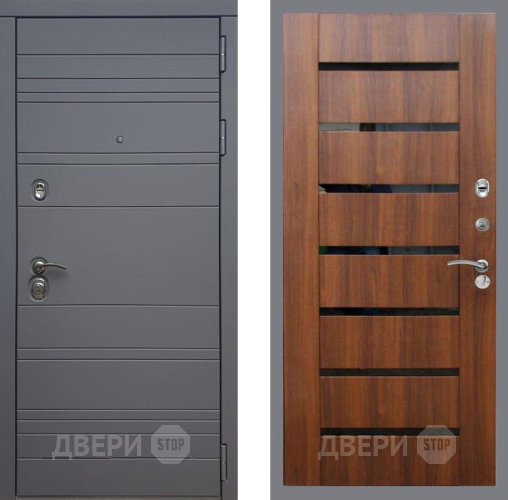 Входная металлическая Дверь Рекс (REX) 14 силк титан СБ-14 стекло черное Орех бренди в Жуковский