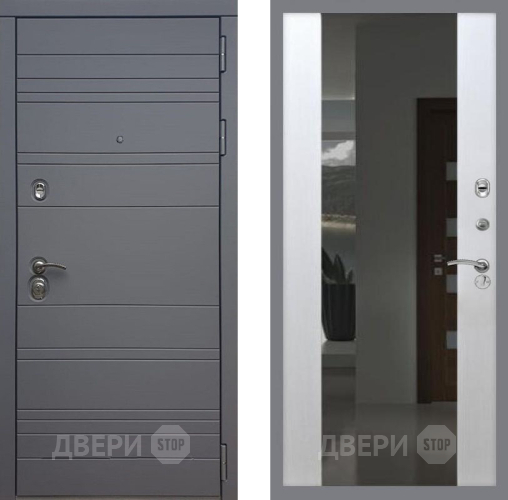 Входная металлическая Дверь Рекс (REX) 14 силк титан СБ-16 Зеркало Белый ясень в Жуковский