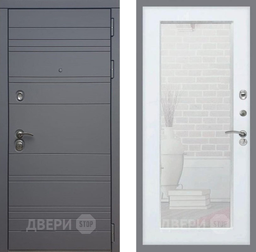 Входная металлическая Дверь Рекс (REX) 14 силк титан Зеркало Пастораль Белый ясень в Жуковский