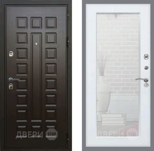 Входная металлическая Дверь Рекс (REX) Премиум 3к Зеркало Пастораль Белый ясень в Жуковский