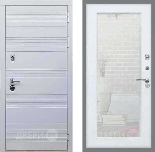 Входная металлическая Дверь Рекс (REX) 14 Силк Сноу Зеркало Пастораль Белый ясень в Жуковский