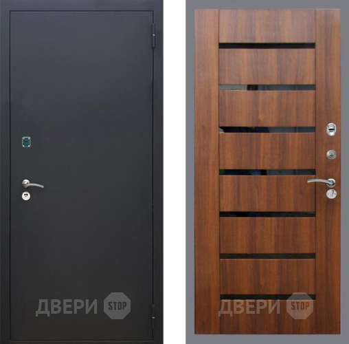 Входная металлическая Дверь Рекс (REX) 1A Черный Муар СБ-14 стекло черное Орех бренди в Жуковский
