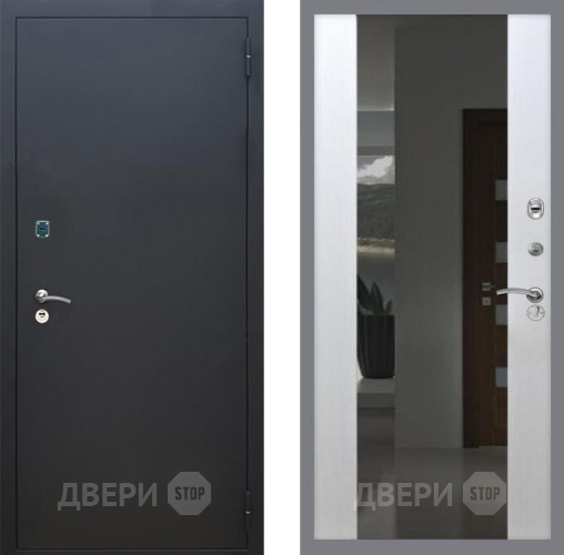 Входная металлическая Дверь Рекс (REX) 1A Черный Муар СБ-16 Зеркало Белый ясень в Жуковский