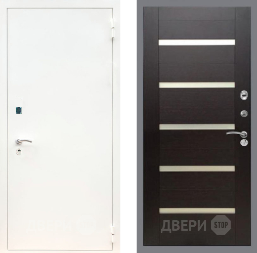 Входная металлическая Дверь Рекс (REX) 1А Белая шагрень СБ-14 стекло белое венге поперечный в Жуковский