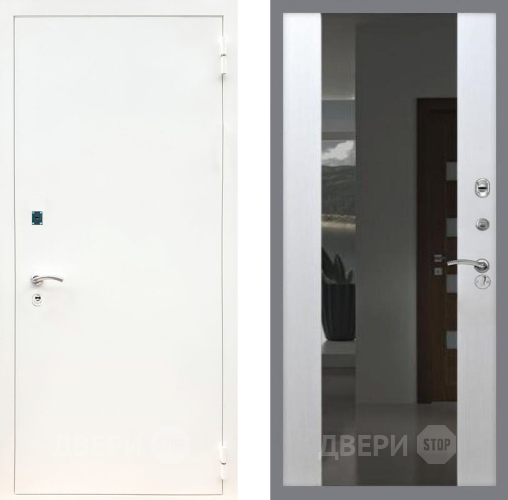 Входная металлическая Дверь Рекс (REX) 1А Белая шагрень СБ-16 Зеркало Белый ясень в Жуковский