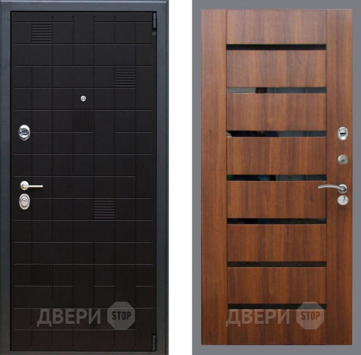 Входная металлическая Дверь Рекс (REX) 12 СБ-14 стекло черное Орех бренди в Жуковский