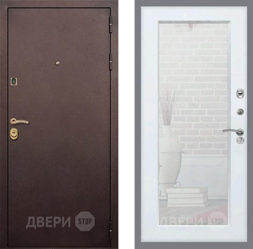 Входная металлическая Дверь Рекс (REX) Лайт 3К Зеркало Пастораль Силк Сноу в Жуковский