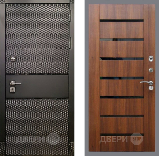 Входная металлическая Дверь Рекс (REX) 15 Черный Кварц СБ-14 стекло черное Орех бренди в Жуковский