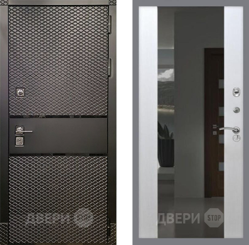 Входная металлическая Дверь Рекс (REX) 15 Черный Кварц СБ-16 Зеркало Белый ясень в Жуковский