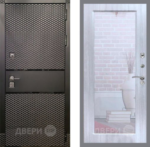 Входная металлическая Дверь Рекс (REX) 15 Черный Кварц Зеркало Пастораль Сандал белый в Жуковский