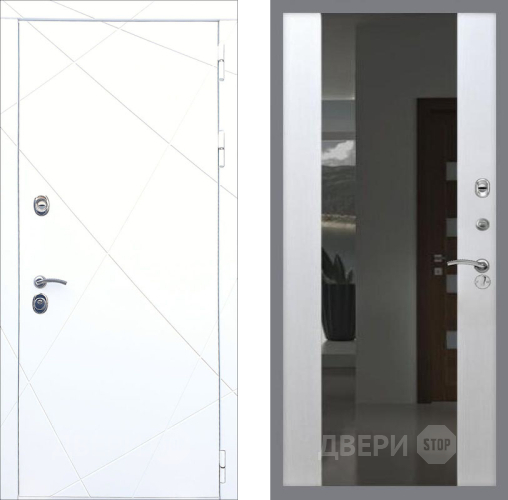 Входная металлическая Дверь Рекс (REX) 13 Силк Сноу СБ-16 Зеркало Белый ясень в Жуковский