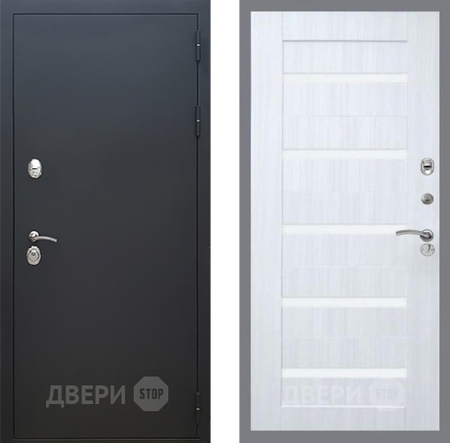 Входная металлическая Дверь Рекс (REX) 5 Черный Муар СБ-14 стекло белое Сандал белый в Жуковский