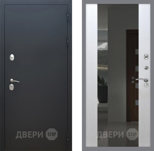 Входная металлическая Дверь Рекс (REX) 5 Черный Муар СБ-16 Зеркало Белый ясень в Жуковский