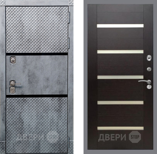 Входная металлическая Дверь Рекс (REX) 15 Бетон Темный СБ-14 стекло белое венге поперечный в Жуковский