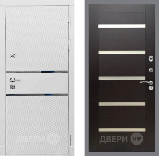 Входная металлическая Дверь Рекс (REX) 15 Силк Сноу СБ-14 стекло белое венге поперечный в Жуковский