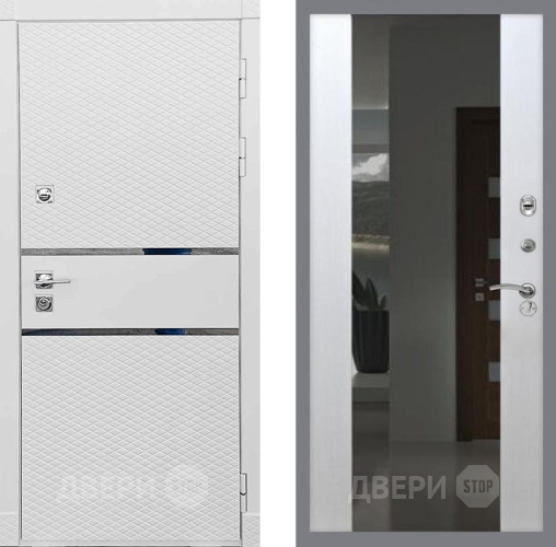 Входная металлическая Дверь Рекс (REX) 15 Силк Сноу СБ-16 Зеркало Белый ясень в Жуковский