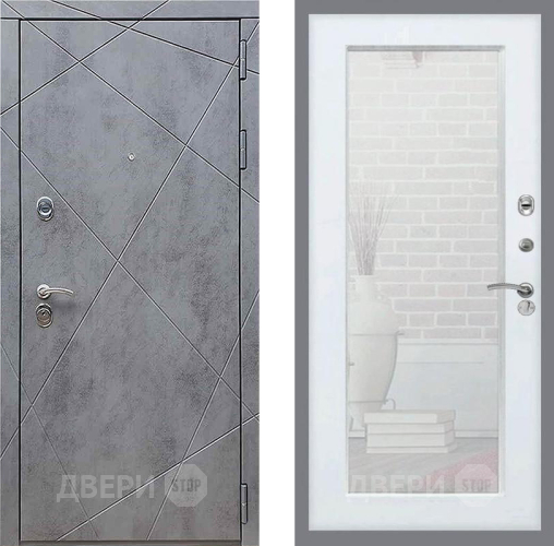 Входная металлическая Дверь Рекс (REX) 13 Бетон Темный Зеркало Пастораль Белый ясень в Жуковский