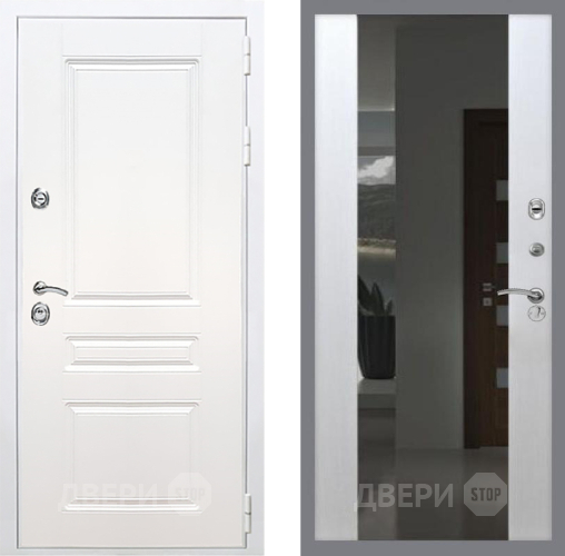 Входная металлическая Дверь Рекс (REX) Премиум-н Силк Сноу СБ-16 Зеркало Белый ясень в Жуковский