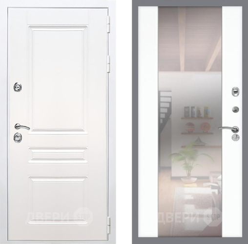 Входная металлическая Дверь Рекс (REX) Премиум-н Силк Сноу СБ-16 Зеркало Силк Сноу в Жуковский