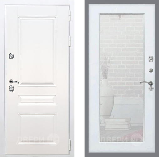 Входная металлическая Дверь Рекс (REX) Премиум-н Силк Сноу Зеркало Пастораль Силк Сноу в Жуковский