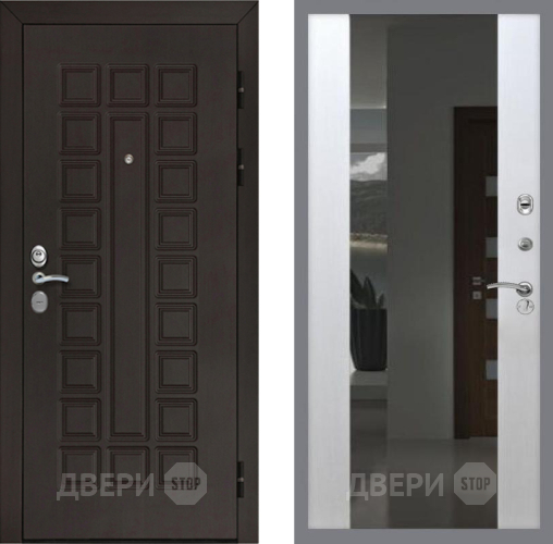 Входная металлическая Дверь Рекс (REX) Сенатор Cisa СБ-16 Зеркало Белый ясень в Жуковский